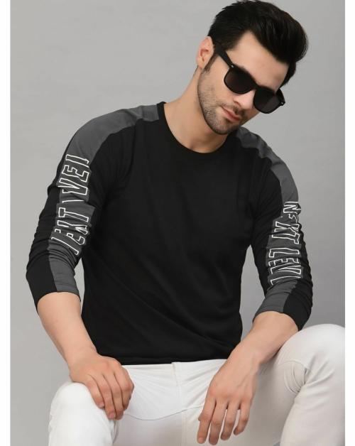 Rigo Men Black Printed Strap Sleeves Round Neck T-Shirt