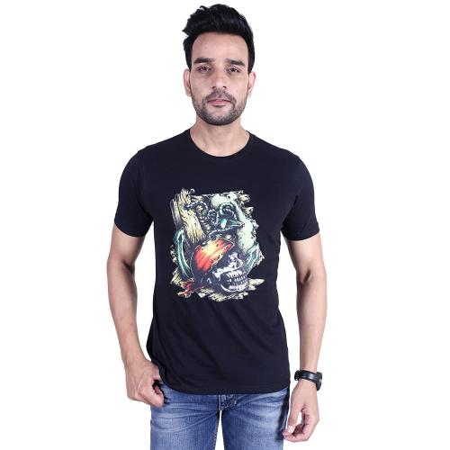 AGLY BE STUD Men Black Printed 100 percent Cotton T Shirt - M