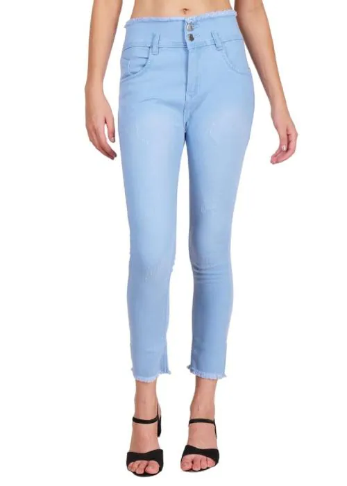 DEHLIZETRENDZ Women's Stylish & Casual 2 Button Rough Look Ankle Length Denim Jeans (Light Blue _ 28 Size)