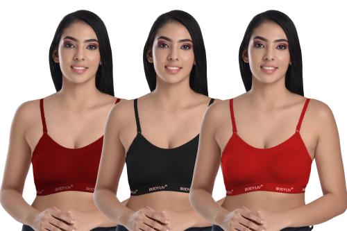 Body Liv Wireless Non Padded Sports Bra with adjustable Straps (Pack of 3, 40)