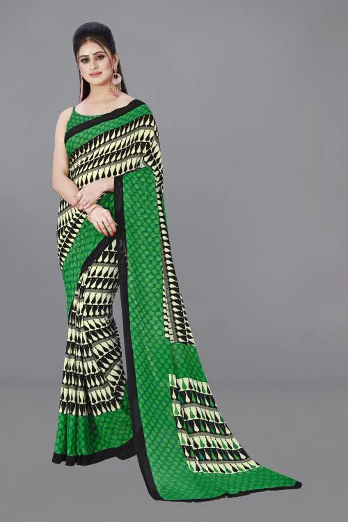 Kashvi Saree Women Green Self Design Pattern Georgette Single Saree With Unstiched Blouse