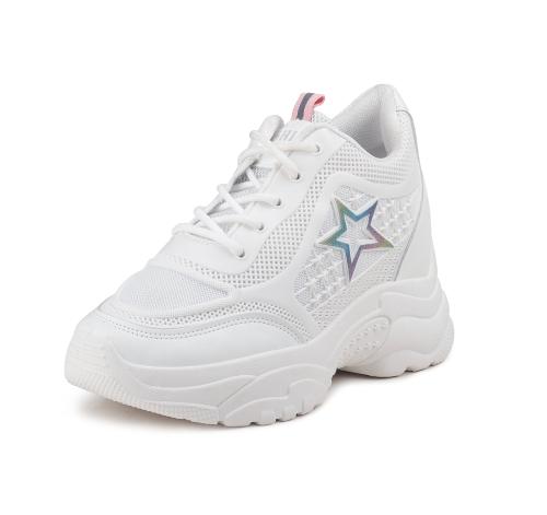 CASSIEY Women's Inner High Heel Sports Walking Shoes, Super Soft and Comfortable Sneakers- White/Rainbow