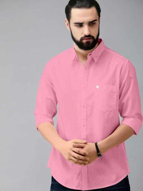 BOUGHT FIRST Pure Cotton Solid Regular Fit Casual Formal Shirt - Pure Soft Cotton Stylish/Trendy Full Sleeves Shirt for Office, Outing- (Pink, XL)