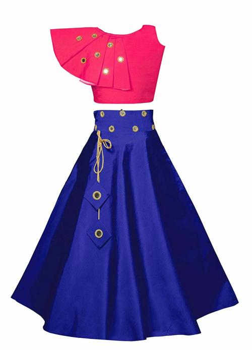 Bollylounge Ethnic Wears Pink-Blue Lehenga Choli For Girls
