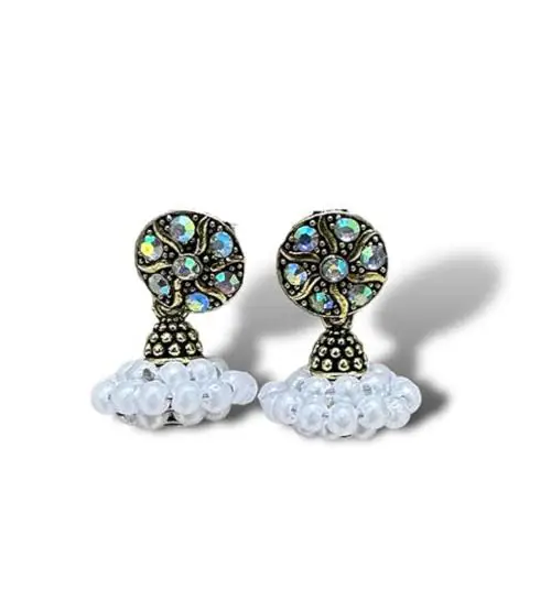 VIBRANCE Whitestone Floral Jhumka | Indo Western Earrings | Casual for all Occasion | Classic Timeless Jewellery Collection