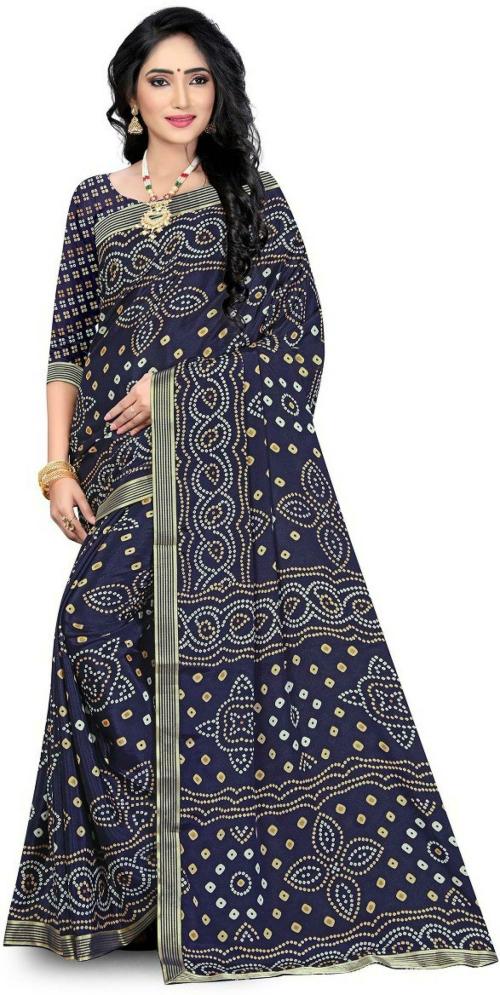 Worivoc Women Blue Printed Crepe, Art Silk Bandhani Saree