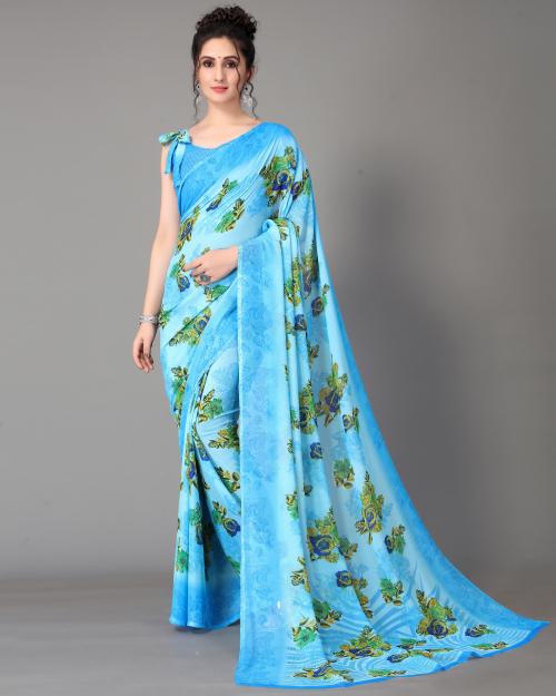 SVENJA Sky Blue Georgette Saree with Blouse Piece | sarees for women | saree |sarees | Georgette sarees for women