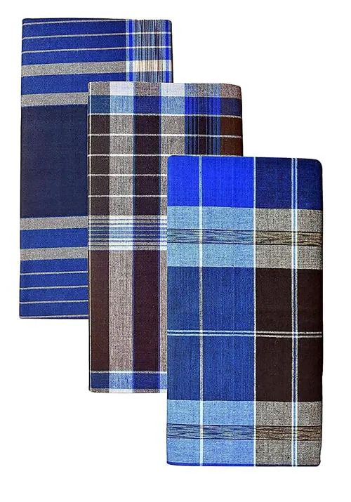 Suman Tex Ragini V Men Blue, Multicolor Checks Cotton Set Of 3 Lungi
