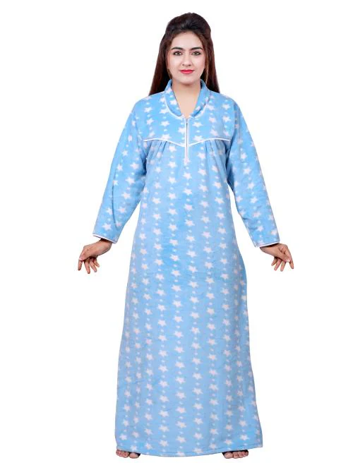 NACNO Women's Woolen/Winter Super Soft Kambal Nighty/Maxi/Nightgown Blue