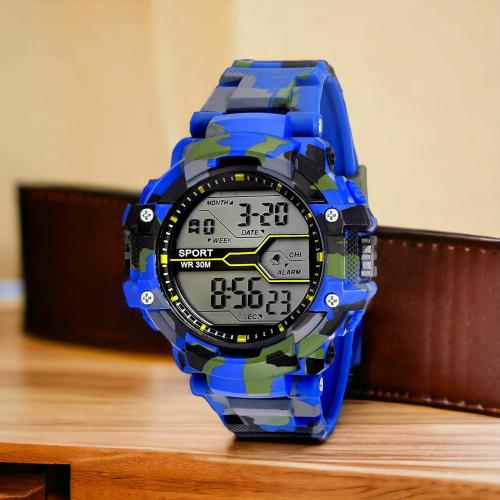 Lorenz Digital Multicolor Dial & Army Camouflage Blue Strap Sports Watch for Men | Watch for Boys- MK-3037-DG