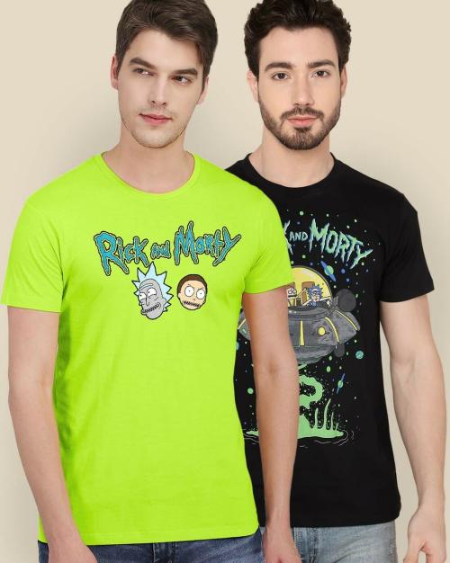 Free Authority Young Men Rick & Morty Printed Multi Coloured Pack of 2 Tshirt
