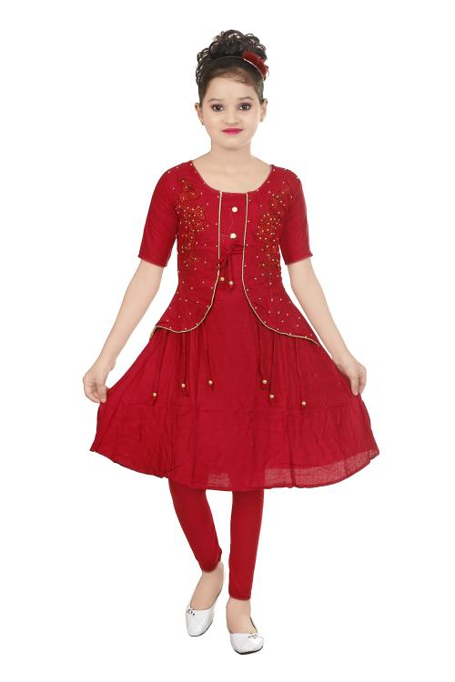 Burbn girls red stylish kurta leggings set
