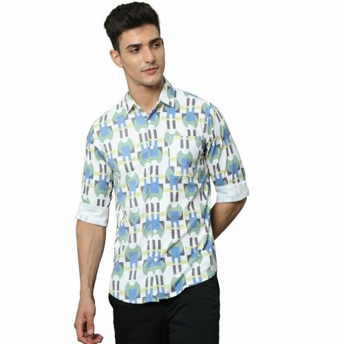 BEVDAAS Self Design Green Modern Twist: Men's Popcorn Print Shirt