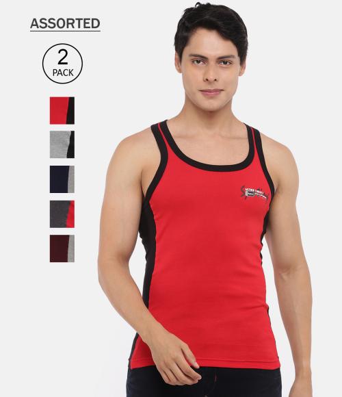 Dollar Bigboss Men's Assorted Pack of 2 BB16 Solid Gym Vest