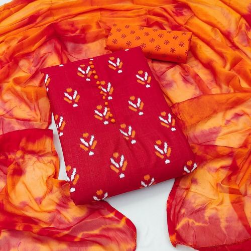 Panzora Chic Cotton Ensemble with Saburi Print Chinon Dupatta Salwar Suit Dress Material