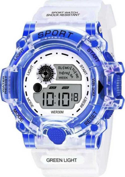 Showking Digital Blue Dial White Strap Watch For Boys