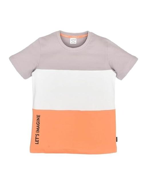 YOUMAA Boys-Half Sleeves Print-Pastel Colour Block T-Shirt,Soft 100% Cotton Knits