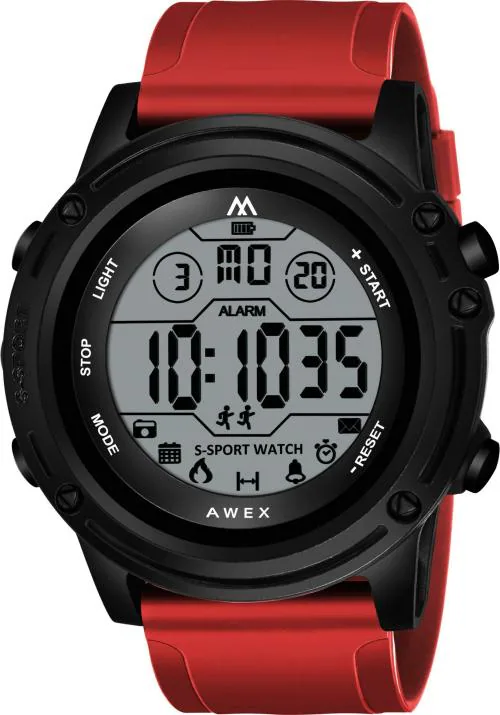 Reborn Digital Watch Grey Dail Red Strap Wrist Digital Watch for Men