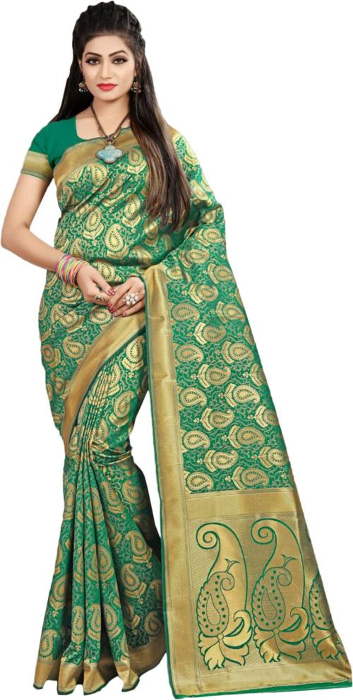 Mermaid Ocean Embellished Banarasi Silk Blend Saree (Green)