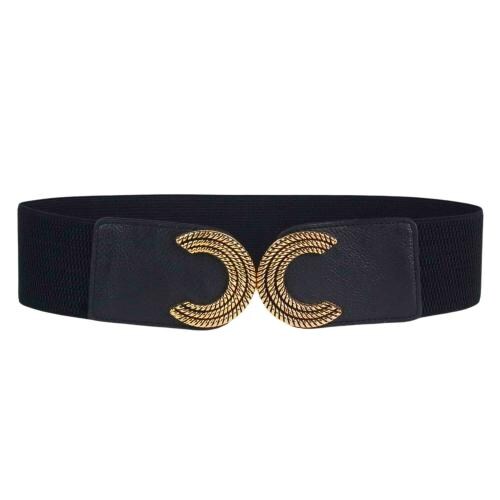 REDHORNSC-Shaped Design Women's Elastic Waist Belt For Dresses - Black