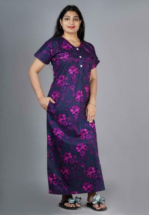 MKF Women Purple Floral Print Cotton Nighty - XXL