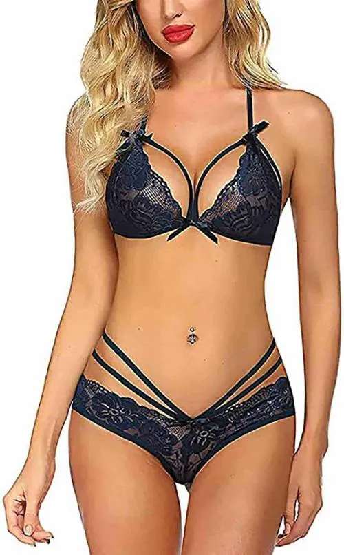 ZXS STYLE Women Blue Bikini Set with Soft Lace