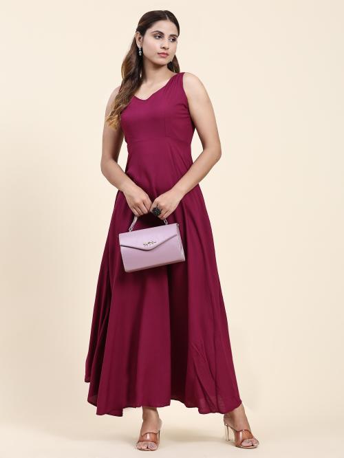Anushil Sleeveless Rayon Cotton Western Gown - Full-Length Dress for Women, Elegant and Chic (Colour- Pink, Size- XL)