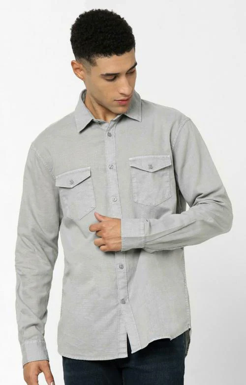 Celio Light Grey Regular Fit Solid Shirt