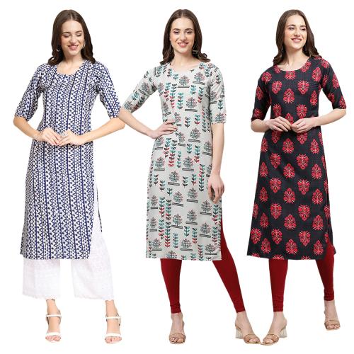 1 Stop Fashion Women's Crepe Digital Print Straight Kurta{Pack of 3}[QG-348-340-345-XXL]