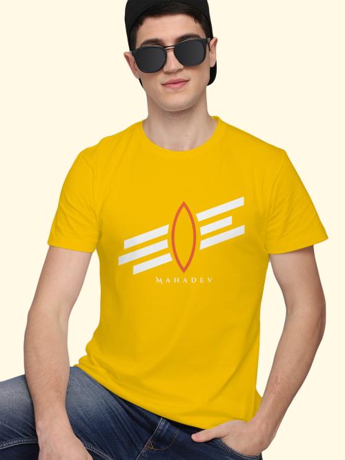 BLISSINK SHIVA EYE Printed Yellow Cotton Tshirt for Men