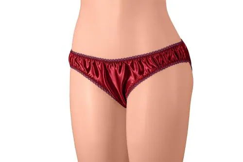 Merise Womens Sexy Silk Satin Bikini Panties(Wine Lace-Mehroon Wine-Medium)