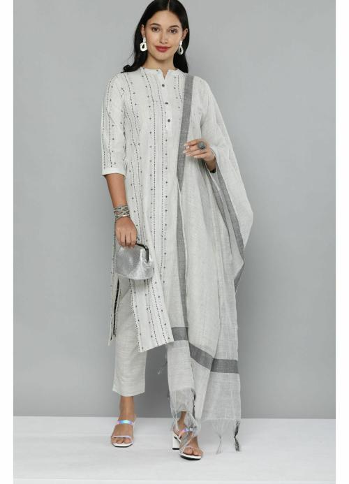 KVSFAB Women's Handloom Cotton White Unstitched Dress Material