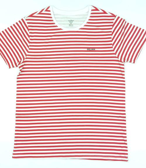 Pelian Men Red Striped Cotton Jersey T Shirt (M)
