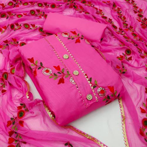 AmpleLuxe Suit for women Aari tari work Best design flower Party wear suit and casual(Dard pink)