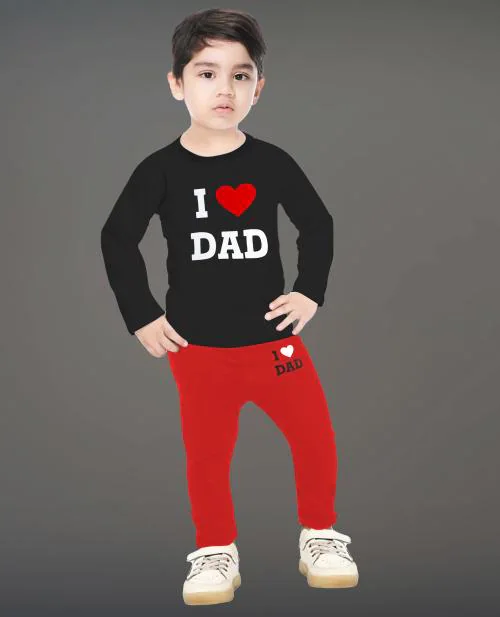 Tarsier Baby Boys Full sleeve Cotton T-shirt and pant set ( 2-3 years )( DAD /black )