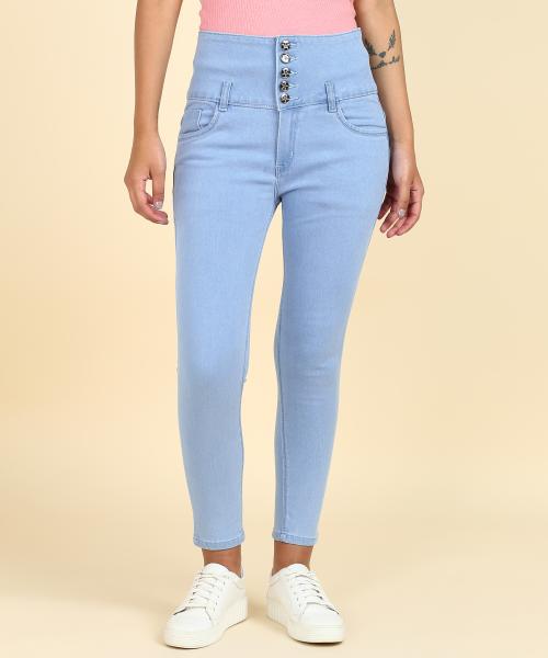 Ice Blue Broadbelt High Rise Skinny Ankle Jeans-1090 - 28 / Ice Blue