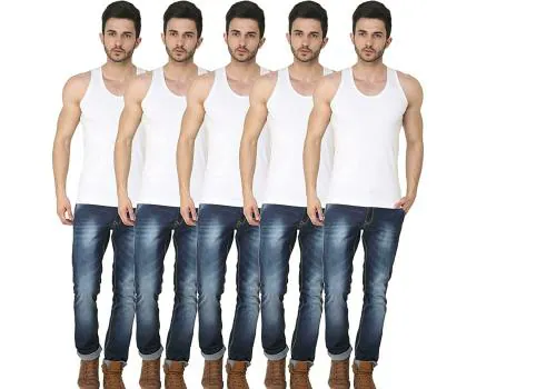 PRINCE WEAR Men White Cotton Pack of 5 Vest (M) | Super Deluxe RNS