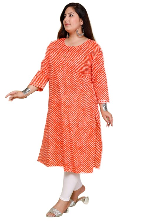 Clickedia Womens Fully Stitched Cotton Leheriya Kurti with Buttons and Straight cut kurta/Kurti