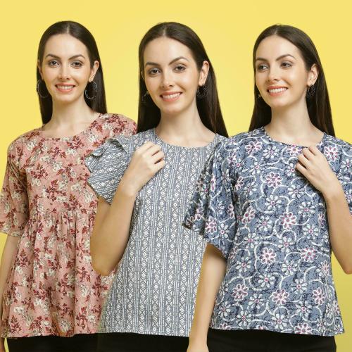 Poshyaa Tops for women western wear party wear tops for women crepe stylish combo pack 3 s to xl size