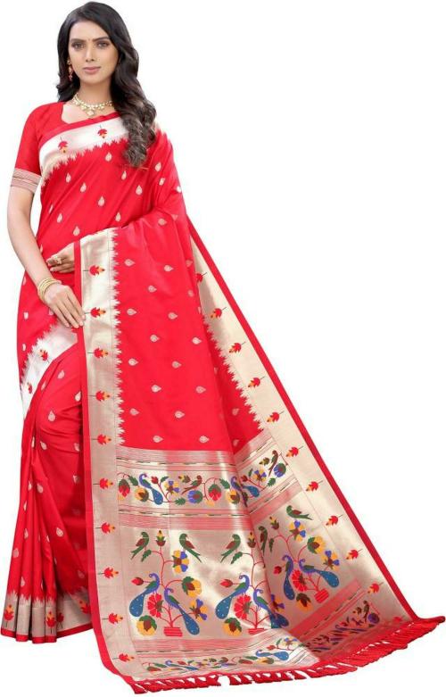 Pandadi Saree Women Red Woven Pure Silk Paithani Saree