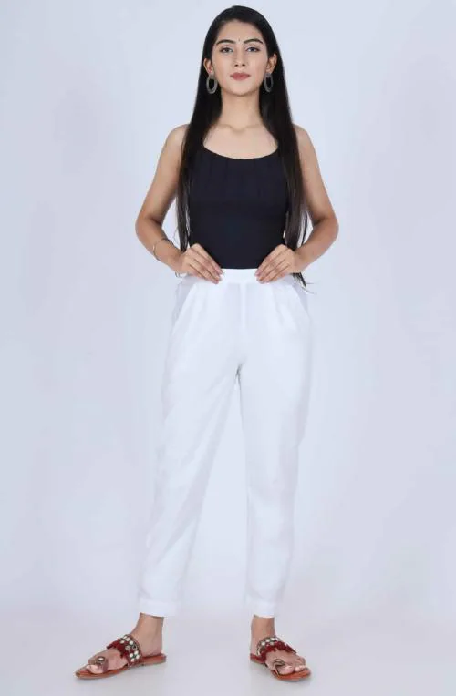 MIRAYYA Women's Cotton Blend Solid Regular Fit Straight Pant Trouser Multicolor 2 Pocket Pant Daily use Stylish Pant Fancy Design ( WHITE)