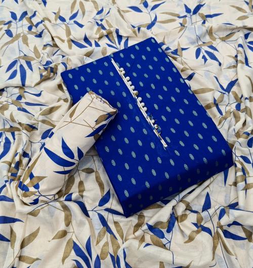 Ilyana Royal Blue Color South Fine Cotton Printed Unstitched Dress Material For Women