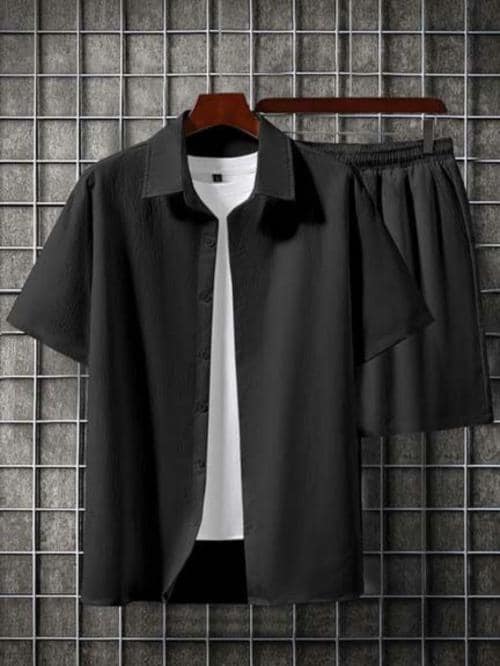 BHIKADIYA Men's popcorn night suit | T-Shirt and Shorts Set for Men | Sleepwear Lounge wear T-Shirt & Shorts Combo | Beach Wear Picnic Wear Night Wear for Men & Boys BLACK-XL