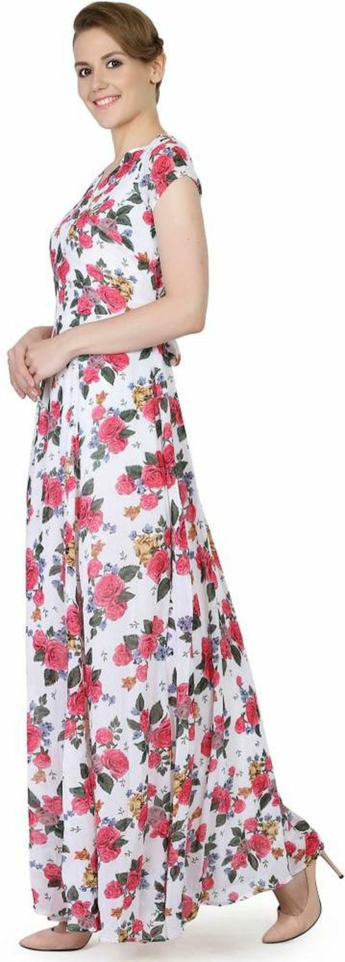 scenestealer Women Multicolor Floral Poly Georgette Maxi Dress - S