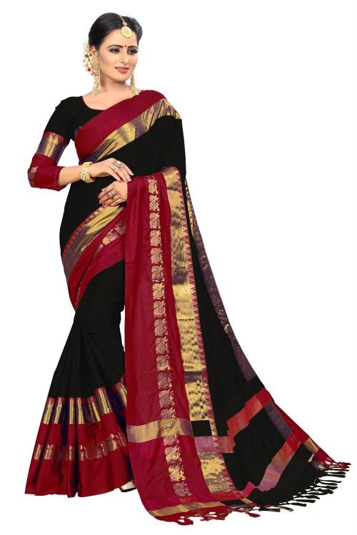 RITARC Women Black Cotton Saree