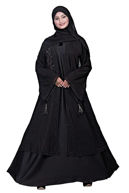 KHADIJA FASHION Women Black Nida Embroidered Abaya with Hijab (XXL)