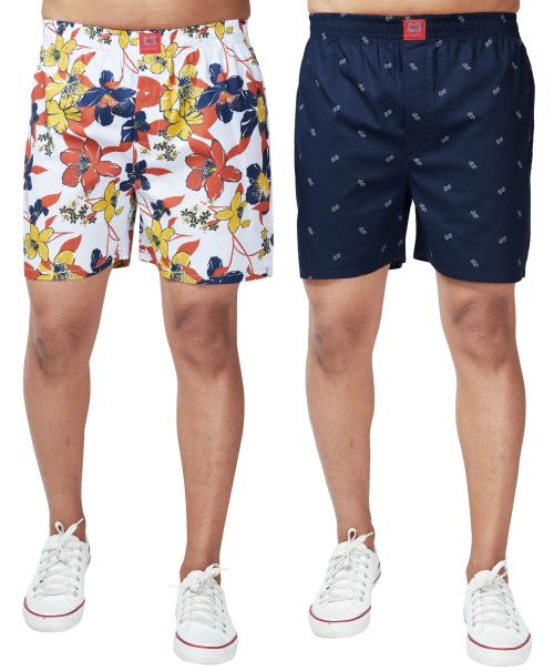 C3 Pack Of 2, 100% Cotton Printed Boxer Shorts For men - M