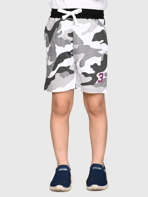 UrbanMark Junior Boys 100% Cotton Olive Camouflage Printed Regular Shorts