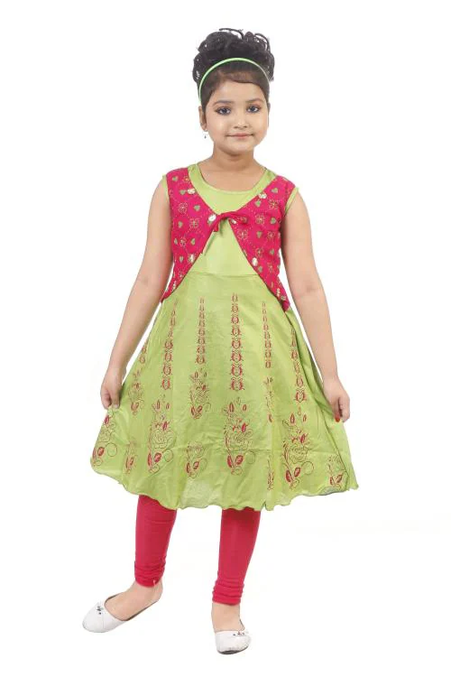 Burbn girls green kurti leggings set