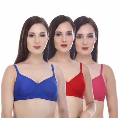 Elipser Women Multicolor Cotton Non Padded Wire Free Full Coverage Bra (38B) - Pack of 3
